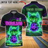 BlueJose Bowling & Pins Angry Cat Neon Graphic Customized Name, Team Name 3D Shirt (4 Colors)