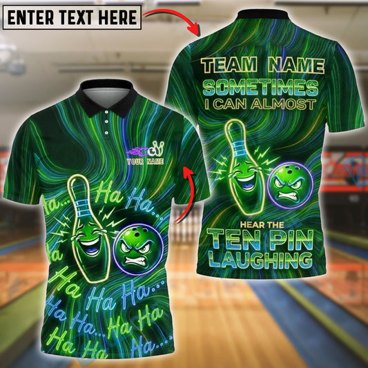 BlueJose Bowling & Pins Neon Laughing Pin & Ball Graphic Customized Name, Team Name 3D Shirt (4 Colors)