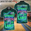 BlueJose Bowling & Pins Neon King of the Lanes Typography Graphic Customized Name, Team Name 3D Shirt (4 Colors)