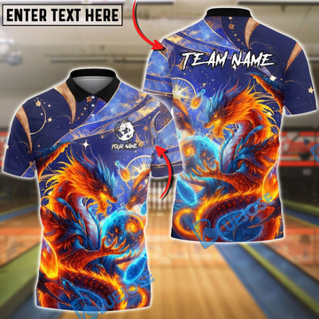 BlueJose Bowling Cosmic Dragon Mythic Flame Customized Name, Team Name 3D Shirt (4 Colors)