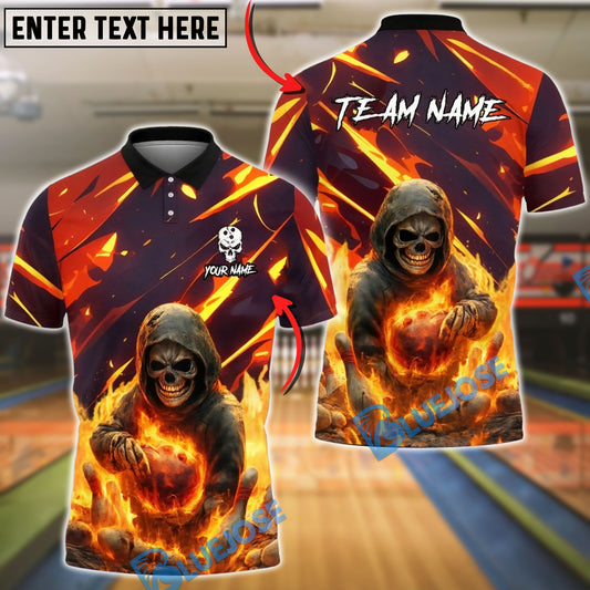 BlueJose Bowling Fire Reaper Skull Flame Customized Name, Team Name 3D Shirt (4 Colors)
