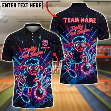 BlueJose Bowling & Pin Neon Dolly the Bowler Sheep Customized Name, Team Name 3D Shirt (4 Colors)