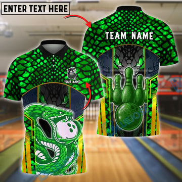 BlueJose Bowling And Pins Snake Reptile Skin Graphic Customized Name, Team Name 3D Shirt (6 Colors)
