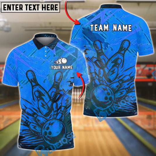 BlueJose Bowling And Pins Strike Abstract Hand-Drawn Graphic Customized Name, Team Name 3D Shirt (4 Colors)
