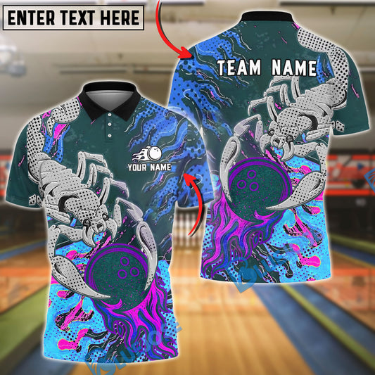 BlueJose Bowling And Pins Scorpion Neon Comic Graphic Customized Name, Team Name 3D Shirt (4 Colors)