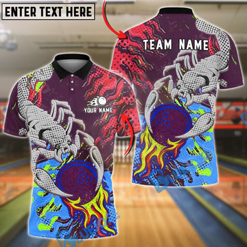 BlueJose Bowling And Pins Scorpion Neon Comic Graphic Customized Name, Team Name 3D Shirt (4 Colors)