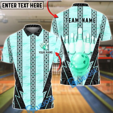 BlueJose Bowling And Pins Tribal Glossy Graphic Customized Name, Team Name 3D Shirt (4 Colors)