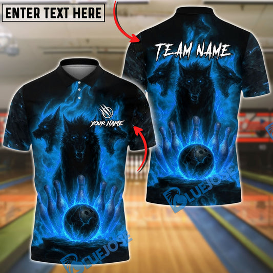 BlueJose Bowling And Pins Fire Wolves Strike Graphic Customized Name, Team Name 3D Shirt (4 Colors)