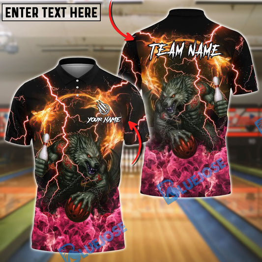 BlueJose Bowling And Pins Lightning Werewolf Graphic Customized Name, Team Name 3D Shirt (4 Colors)