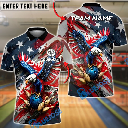 BlueJose Bowling American Eagle Patriotic Battle Art Personalized Name, Team Name 3D Shirt