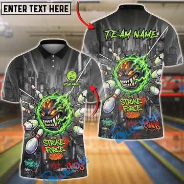 BlueJose Bowling Monster Strike Force Chaos Explosion Customized Name, Team Name 3D Shirt (4 Colors)
