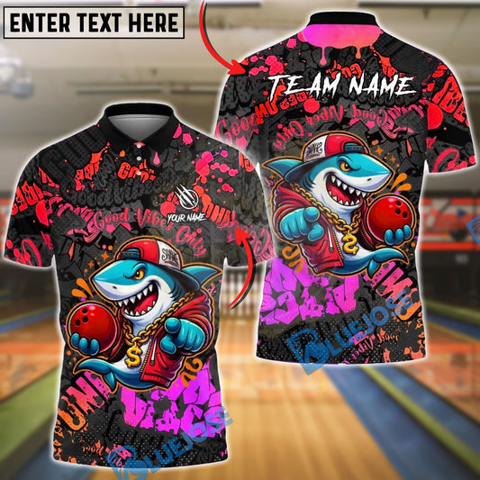 BlueJose Bowling And Pins Graffiti Shark Street Art Graphic Customized Name, Team Name 3D Shirt (4 Colors)