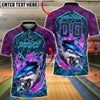 BlueJose Bowling And Pins Shark Bite Flame Graphic Customized Name, Team Name 3D Shirt (4 Colors)