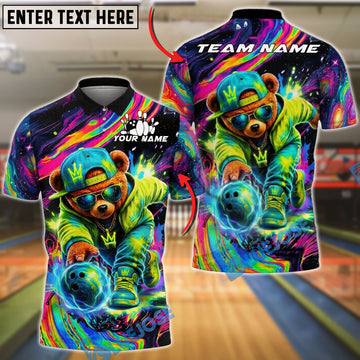 BlueJose Bowling And Pins Hip Hop Bear Psychedelic Galaxy Customized Name, Team Name 3D Shirt