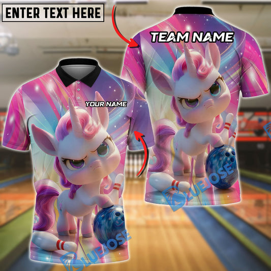 BlueJose Bowling And Pins Grumpy Unicorn Pastel Fantasy Customized Name, Team Name 3D Shirt