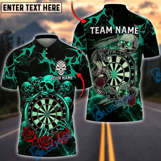 BlueJose Darts Skull Gothic Snake Rose Art Personalized Name, Team Name Unisex Shirt (4 Colors)