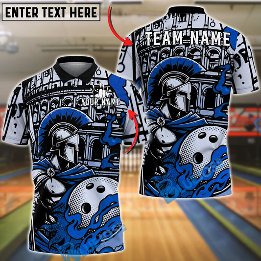 BlueJose Bowling And Pins Spartan Roman Warrior Flame Art Customized Name, Team Name 3D Shirt (4 Colors)