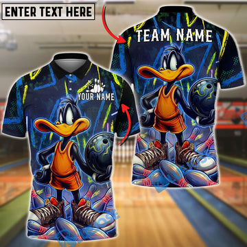 BlueJose Bowling And Pins Duck Neon Graffiti Strike Art Customized Name, Team Name 3D Shirt (4 Colors)