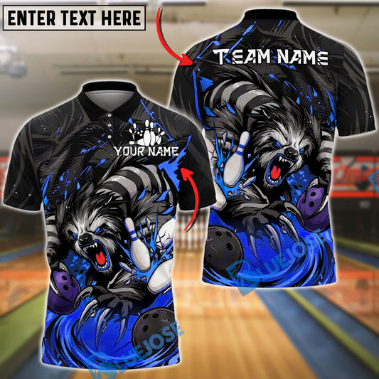 BlueJose Bowling And Pins  Fierce Angry Sloth Graphic Customized Name, Team Name 3D Shirt (4 Colors)