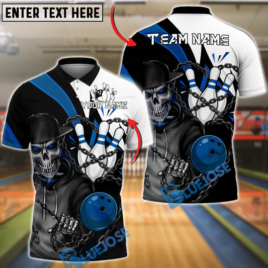 BlueJose Bowling And Pins Skull Heart Chain Graphic Customized Name, Team Name 3D Shirt (4 Colors)