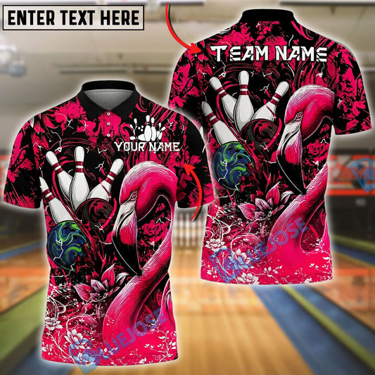 BlueJose Bowling And Pins Flamingo Floral Graphic Customized Name, Team Name 3D Shirt