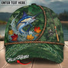 BlueJose Fishing Green Camo Autumn Leaves Rope Personalized Name Classic 3D Cap Personalized Cap (13 Breeds)