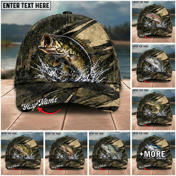 BlueJose Fishing Grass Camouflage Water Splash Personalized Name Classic 3D Cap Personalized Cap (13 Breeds)