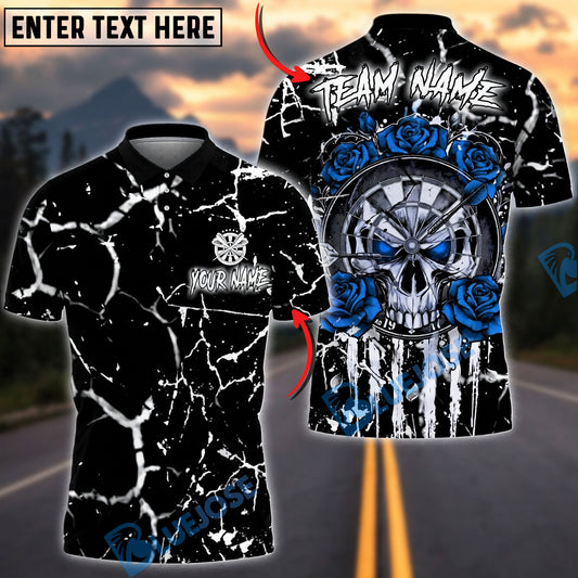 BlueJose Darts Skull Marble Gothic Roses Personalized Name, Team Name Unisex Shirt (4 Colors)