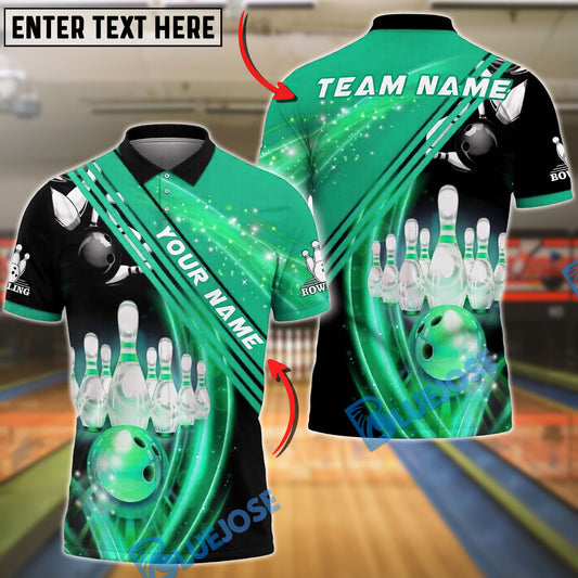 BlueJose Bowling And Pins Strike Sparkle Design Customized Name, Team Name 3D Shirt (4 Colors)