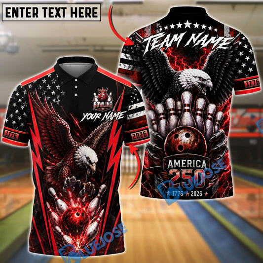 BlueJose Bowling American Eagle 250th Anniversary Bowling Ball And Pins Design Customized Name, Team Name 3D Shirt (4 Colors)
