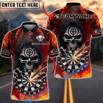 BlueJose Darts Flaming Inferno Skull Dartboard Design Personalized Name, Team Name Unisex Shirt (4 Colors) (Copy)