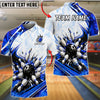 BlueJose Bowling Exploding Strike Pins Abstract White Geometric Customized Name, Team Name 3D Shirt (6 Colors)