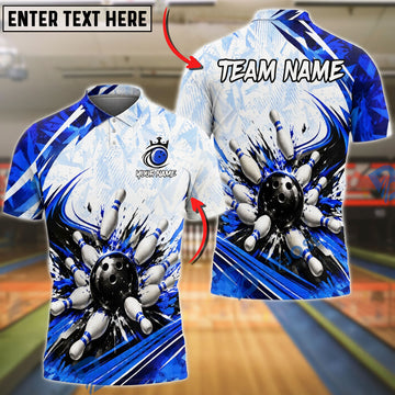 BlueJose Bowling Exploding Strike Pins Abstract White Geometric Customized Name, Team Name 3D Shirt (6 Colors)