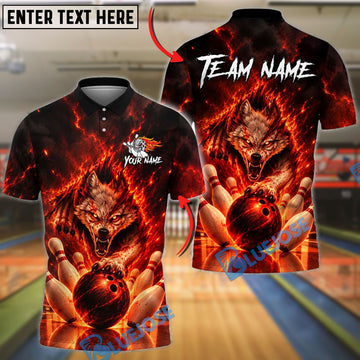 BlueJose Bowling Fierce Wolf Fire Slash Customized Name, Team Name 3D Shirt (4 Colors)