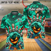 BlueJose Bowling And Pins Evil Pumpkin Face Skull Halloween Fire Spooky Castle Customized Name, Team Name 3D Shirt (4 Colors)