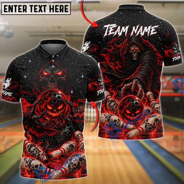 BlueJose Bowling And Pins Grim Reaper Dark Angel Fire Skull Pins Galaxy Starry Night Customized Name, Team Name 3D Shirt (4 Colors)