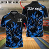 BlueJose Bowling Black Flaming Bowling Ball and Pins Geometric Design Customized Name, Team Name 3D Shirt (6 Colors)