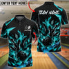 BlueJose Bowling Black Flaming Bowling Ball and Pins Geometric Design Customized Name, Team Name 3D Shirt (6 Colors)