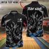 BlueJose Bowling Black Flaming Bowling Ball and Pins Geometric Design Customized Name, Team Name 3D Shirt (6 Colors)