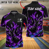 BlueJose Bowling Black Flaming Bowling Ball and Pins Geometric Design Customized Name, Team Name 3D Shirt (6 Colors)