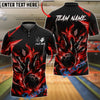BlueJose Bowling Black Flaming Bowling Ball and Pins Geometric Design Customized Name, Team Name 3D Shirt (6 Colors)