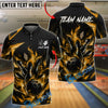 BlueJose Bowling Black Flaming Bowling Ball and Pins Geometric Design Customized Name, Team Name 3D Shirt (6 Colors)