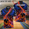 BlueJose Bowling And Pins Scary Halloween Glowing Eyes Pumpkin Head Creepy Forest Flame Trail Crashing Pins Customized Name, Team Name 3D Shirt (4 Colors)