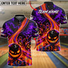 BlueJose Bowling And Pins Scary Halloween Glowing Eyes Pumpkin Head Creepy Forest Flame Trail Crashing Pins Customized Name, Team Name 3D Shirt (4 Colors)