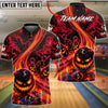 BlueJose Bowling And Pins Scary Halloween Glowing Eyes Pumpkin Head Creepy Forest Flame Trail Crashing Pins Customized Name, Team Name 3D Shirt (4 Colors)
