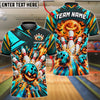 BlueJose Bowling And Pins Spooky Scary Halloween Jack O Lantern Pumpkin Head Fiery Flame Bats Strike Crashing Pins Customized Name, Team Name 3D Shirt (4 Colors)