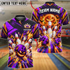 BlueJose Bowling And Pins Spooky Scary Halloween Jack O Lantern Pumpkin Head Fiery Flame Bats Strike Crashing Pins Customized Name, Team Name 3D Shirt (4 Colors)