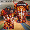 BlueJose Bowling And Pins Spooky Scary Halloween Jack O Lantern Pumpkin Head Fiery Flame Bats Strike Crashing Pins Customized Name, Team Name 3D Shirt (4 Colors)