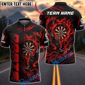 BlueJose Darts Mystic Dragon Flame Dartboard Graphic Customized Name, Team Name 3D Shirt (6 Colors)