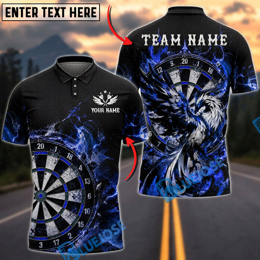 BlueJose Darts Phoenix Dartboard Flame Strike Personalized Name, Team Name Unisex Shirt (6 Colors)